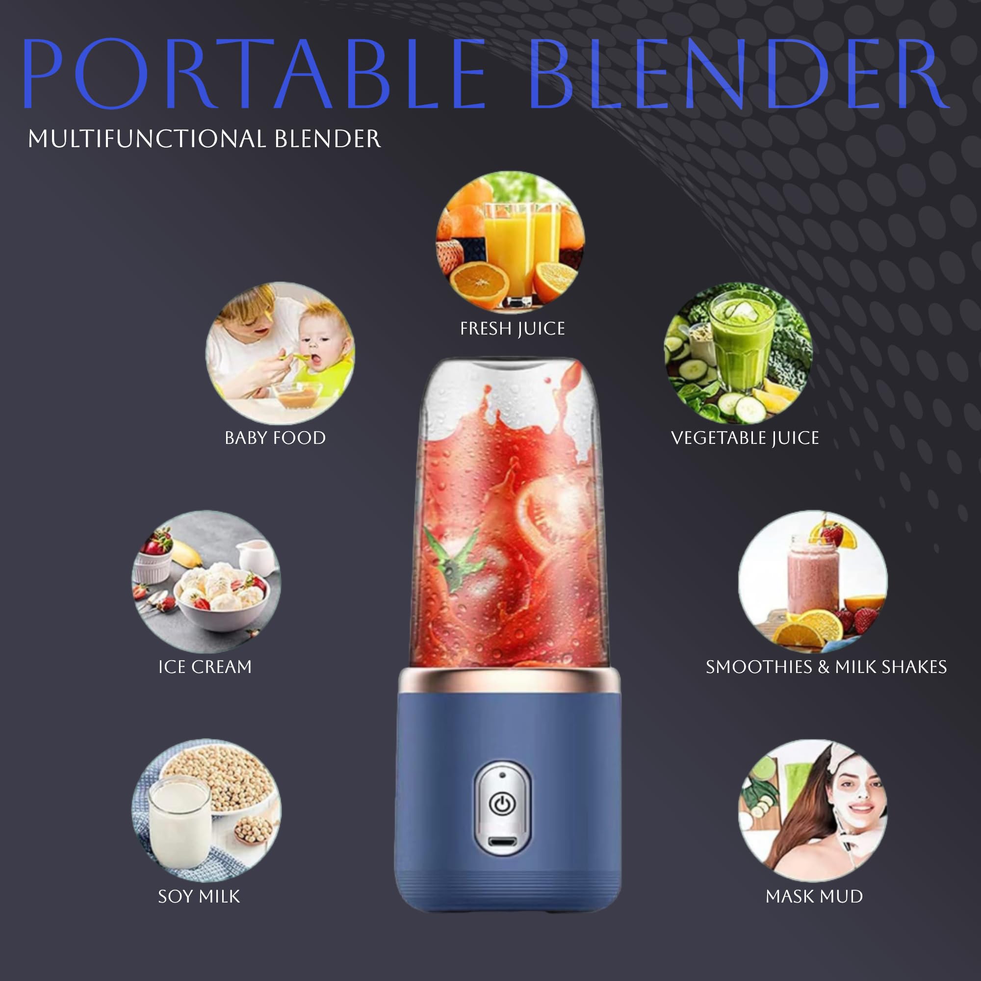 Paramexview® Portable Blender for Juices & Smoothies with 6 blades USB rechargeable 14oz Fusion Blender BPA-free and eco-friendly material