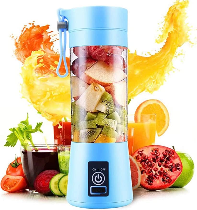 Generic Portable Blender, USB Rechargeable, 6 Blades, Blue