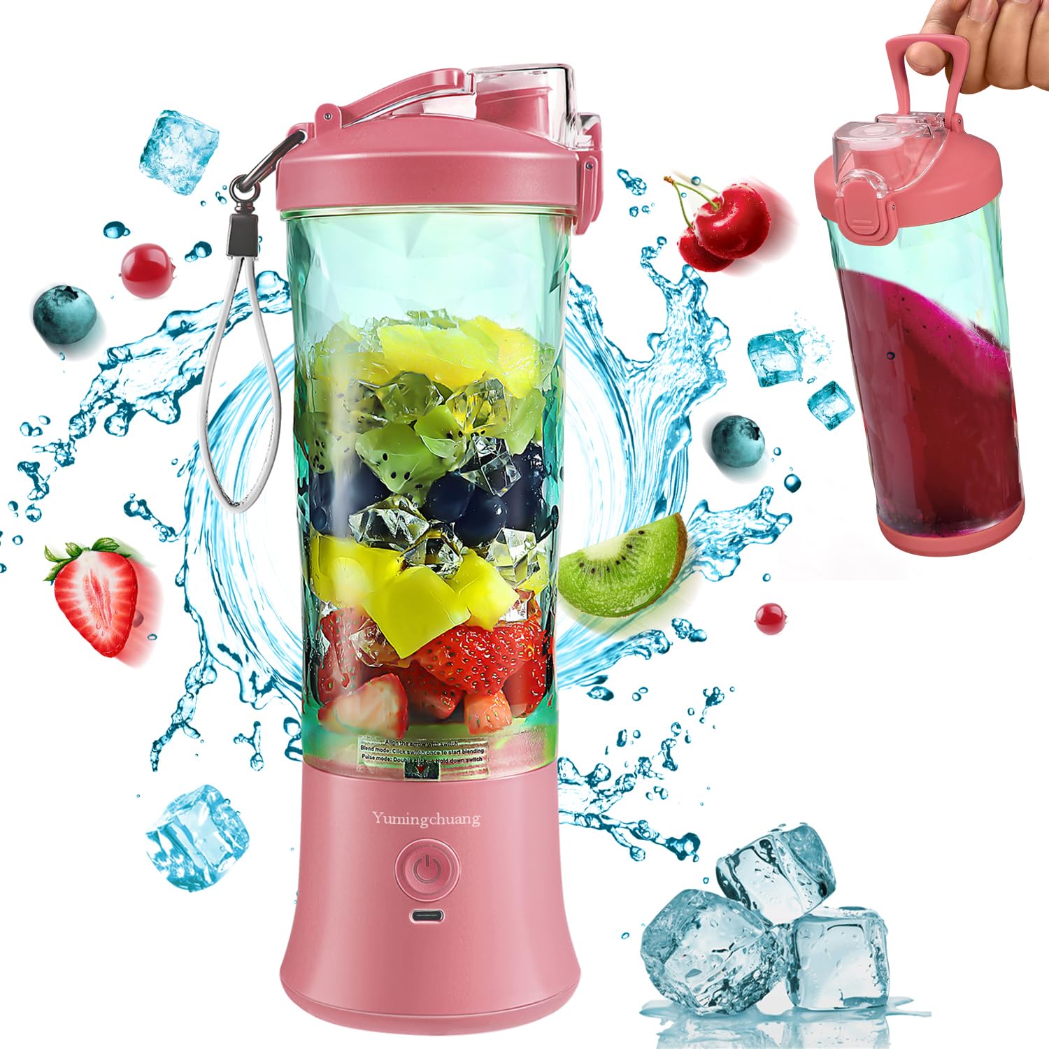 Portable Blender, BPA Free Personal Blender with Waterproof USB, Shakes and Smoothies with 6 Blades Mini Blender 20oz for Kitchen,Home,Baby,Travel