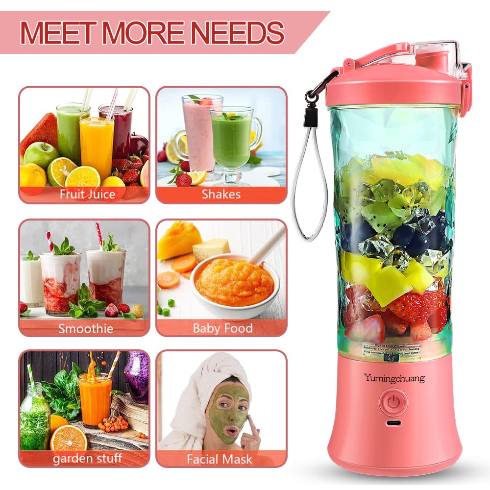 Portable Blender, BPA Free Personal Blender with Waterproof USB, Shakes and Smoothies with 6 Blades Mini Blender 20oz for Kitchen,Home,Baby,Travel