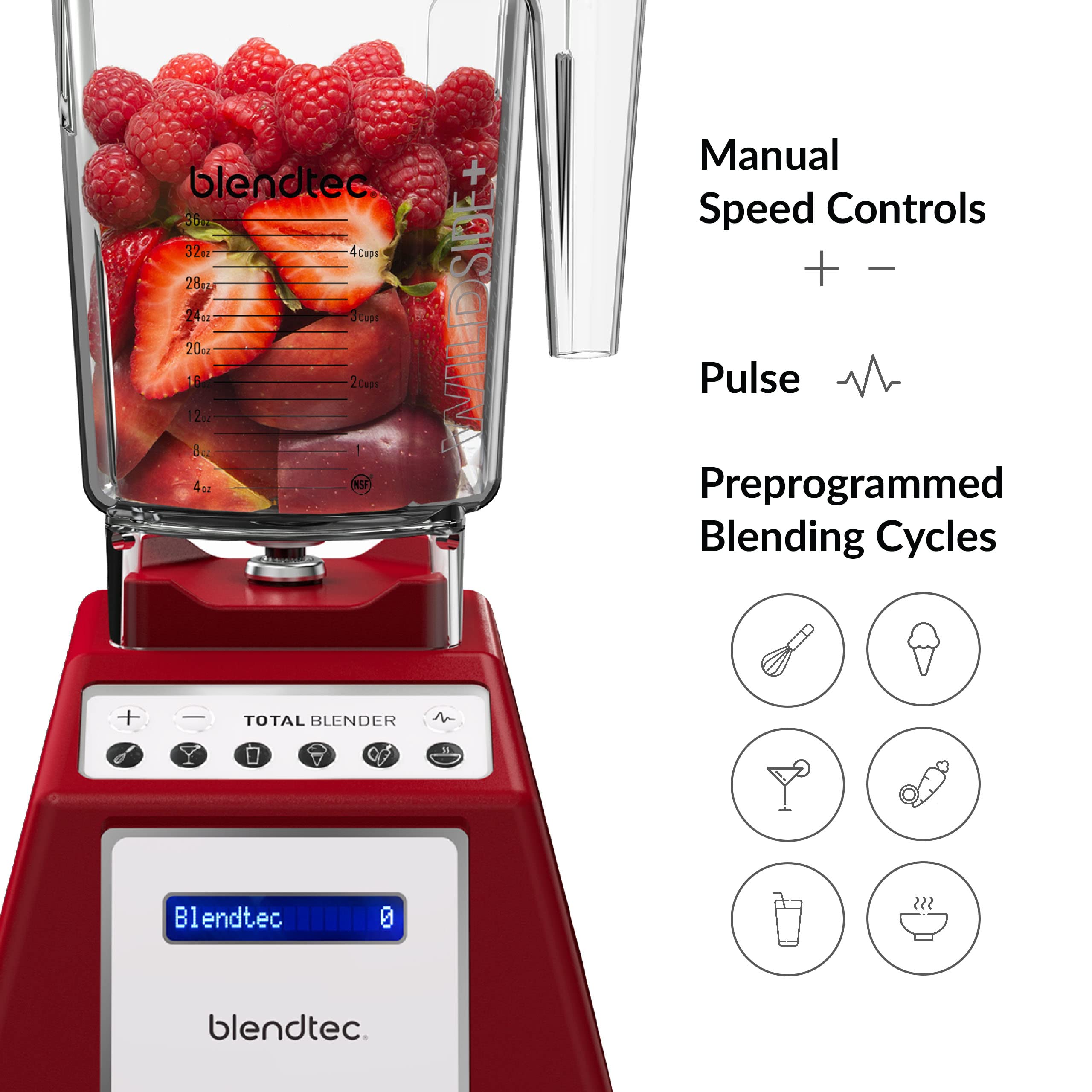 Blendtec Total Classic Original Blender, 90 oz WildSide+ Jar, 24 oz Twister Jar, and Spectacula Spatula - Red