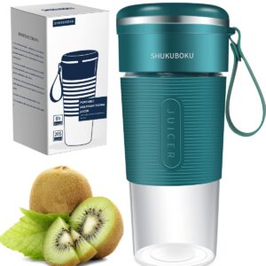 SHUKUBOKU Portable Blender, 10oz, USB Rechargeable, Green, Easy Operation, Magnetic Lid