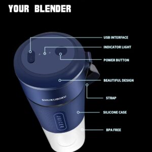 SHUKUBOKU Portable Blender, 10oz, USB Rechargeable, Green, Easy Operation, Magnetic Lid