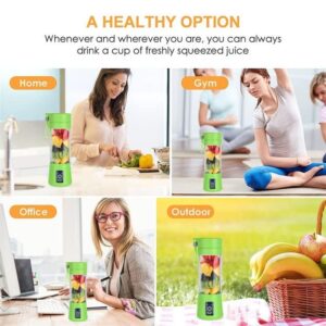 Portable Blender Smoothies Personal Blender Mini Shakes Juicer 380 ml Cup USB Rechargeable Cordless Shaker Bottle (Green) Q2-6888 8x3