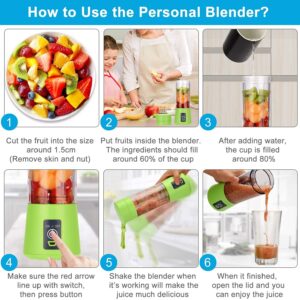 Portable Blender Smoothies Personal Blender Mini Shakes Juicer 380 ml Cup USB Rechargeable Cordless Shaker Bottle (Green) Q2-6888 8x3