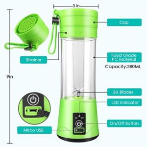 Portable Blender Smoothies Personal Blender Mini Shakes Juicer 380 ml Cup USB Rechargeable Cordless Shaker Bottle (Green) Q2-6888 8x3