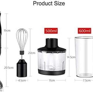 MXJCC 5-In-1 Immersion Blender Hand Blender, 800W 2-Speed Powerful Stainless Steel Stick Blender with Milk Frother,Egg Whisk, Chopper and with Lid (Color : Black)