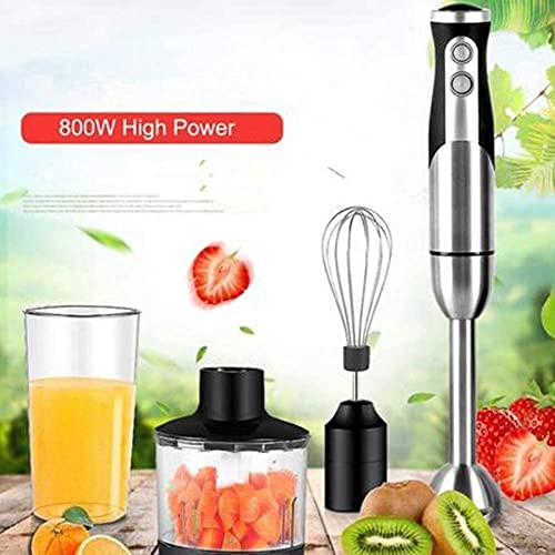 MXJCC 5-In-1 Immersion Blender Hand Blender, 800W 2-Speed Powerful Stainless Steel Stick Blender with Milk Frother,Egg Whisk, Chopper and with Lid (Color : Black)