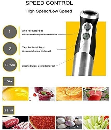 MXJCC 5-In-1 Immersion Blender Hand Blender, 800W 2-Speed Powerful Stainless Steel Stick Blender with Milk Frother,Egg Whisk, Chopper and with Lid (Color : Black)