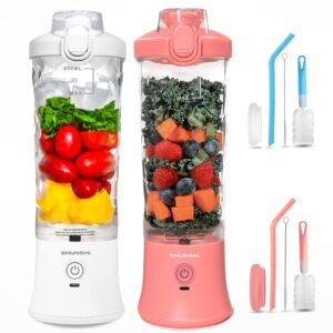 2 portable blender, personal size blender for shakes and smoothies with 6 blades mini blender 20 oz for kitchen,home,travel(white+pink)