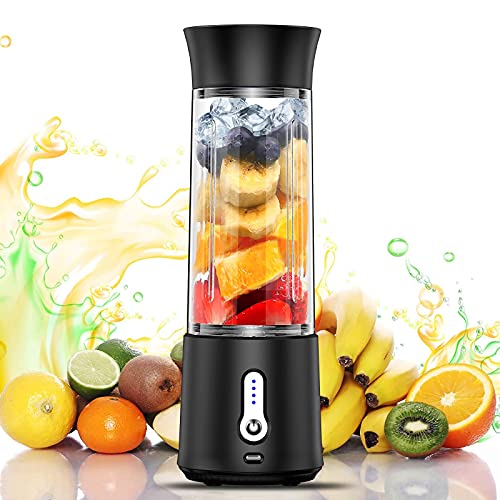 chalvh Portable Blender, 16.9 Oz Personal Blender for Shakes and Smoothies, Fruit Juice Mixer Rechargeable with USB C, Six 3D Blades Mini Blender for Sports, Office, Travel, Gym, and Outdoors(Black)