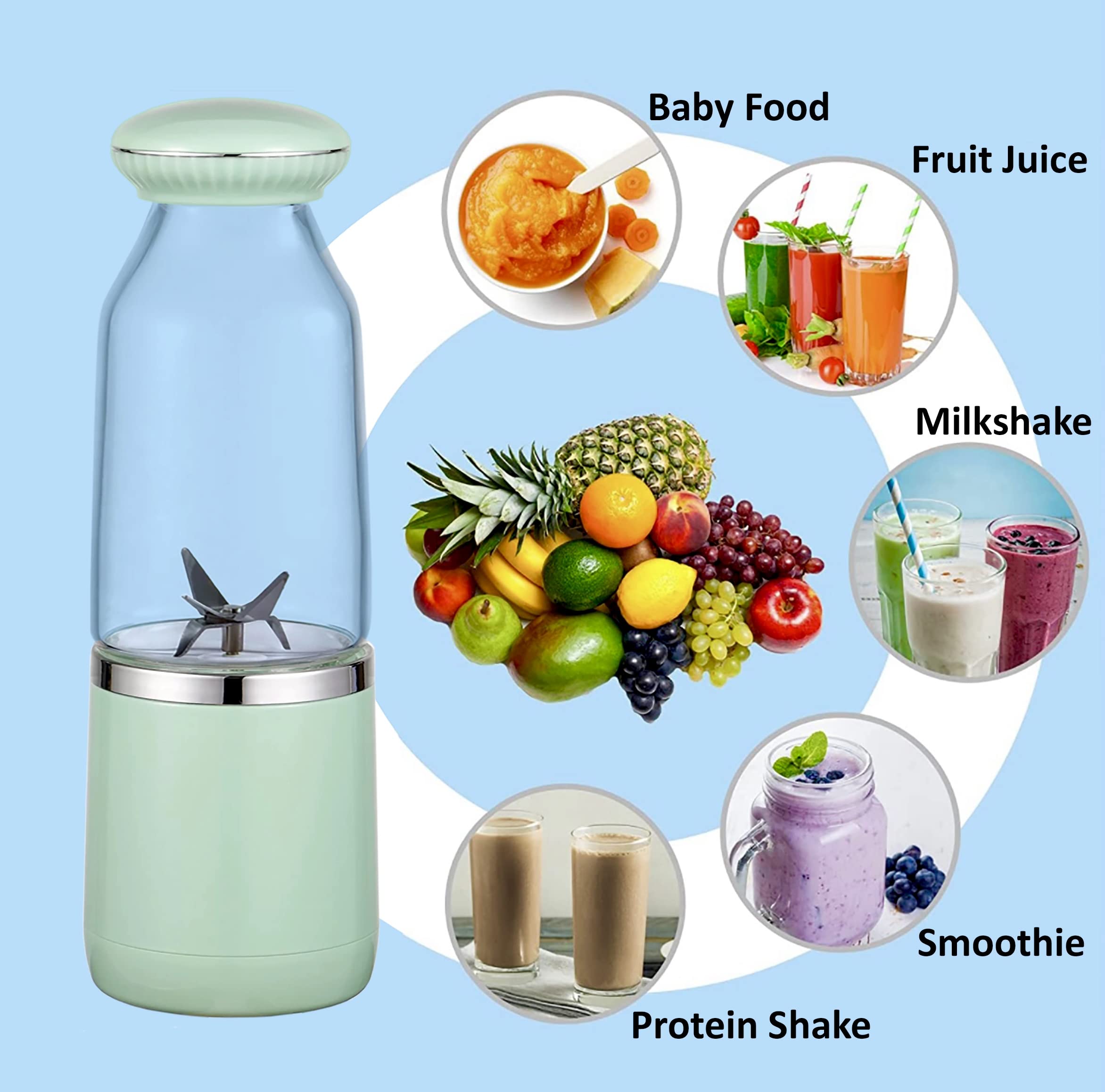 KP'S Variety 2022 ABS proof USB Portable-Personal Blender for Shakes, Smoothies, Protein Shake, any fruit Juice on the Go with High Speed Crushing Ice with 6 blades.