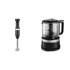 kitchenaid 3.5-cup food chopper, medium, matte black & khbv53bm variable speed corded hand blender, black matte, 8 in