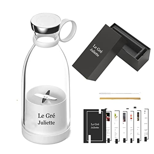 Personal Blender for Shakes and Smoothies - Hand Held Portable Blender USB Rechargeable - Powerful Mini Fresh Juice blender bottle for Gym, Travel & Office with Free Steel Straw & Recipe Book (white)