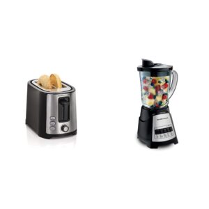hamilton beach 2 slice extra wide slot toaster, black (22633) & 58148a blender to puree - crush ice - and make shakes and smoothies - 40 oz glass jar - 12 functions - black and stainless