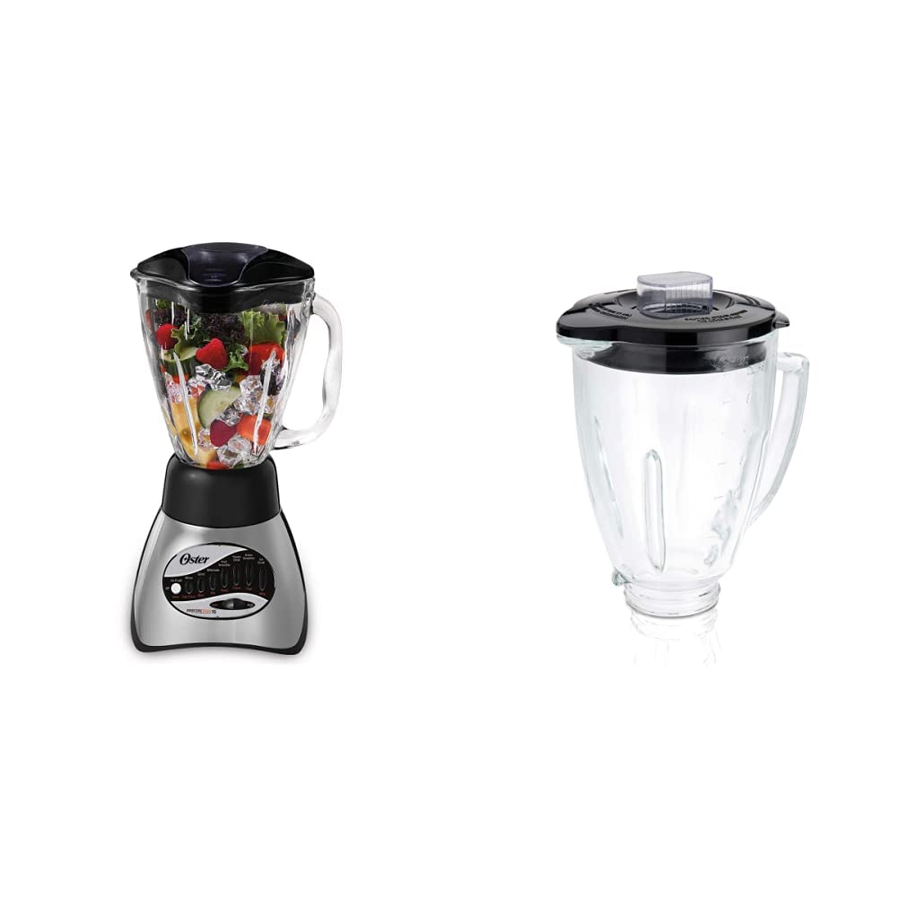 Oster 6812-001 Core 16-Speed Blender with Glass Jar, Black & Blender 6-Cup Glass Jar, Lid, Black and clear