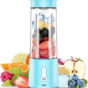 MPWHYL Portable Blender, Personal Blender Smoothies and Shakes, Type-C Rechargeable 4000mAh Mini Blender with 500ml Bottle,IPX7 Waterproof Small Blender Single Juicers (Blue)