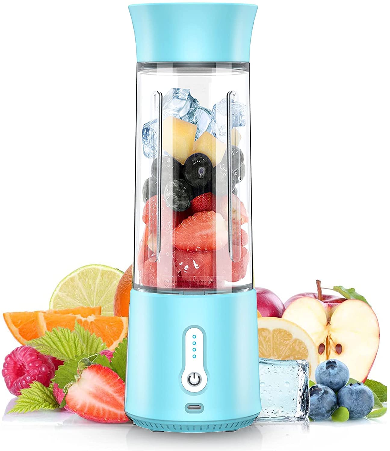 MPWHYL Portable Blender, Personal Blender Smoothies and Shakes, Type-C Rechargeable 4000mAh Mini Blender with 500ml Bottle,IPX7 Waterproof Small Blender Single Juicers (Blue)