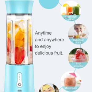 MPWHYL Portable Blender, Personal Blender Smoothies and Shakes, Type-C Rechargeable 4000mAh Mini Blender with 500ml Bottle,IPX7 Waterproof Small Blender Single Juicers (Blue)