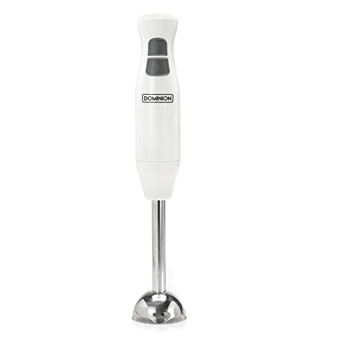 Dominion Electric Multi Purpose Immersion Stick Hand Blender Stick Includes Stainless Steel Shaft & Blades, Powerful 180 Watt Ice Crushing 2-Speed Control One Hand Mixer, Removable Blending Stick for Easy Cleaning, White