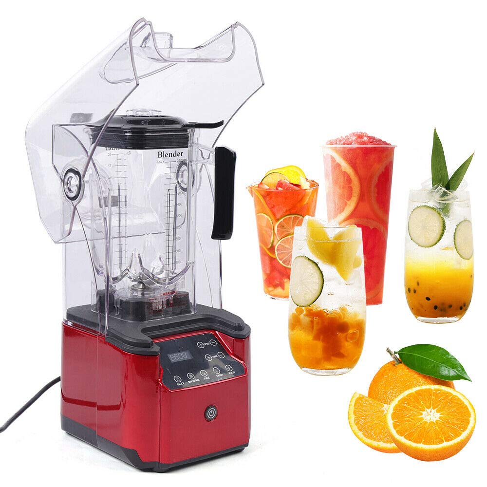 2200W Commercial Electric Blender, 2.2L Fruit Juice Smoothie Maker Soundproof Cover Blender Fruit Food Mixer Countertop Blender With Shield Quiet Sound Enclosure for Puree Ice Crush Smoothies (A)