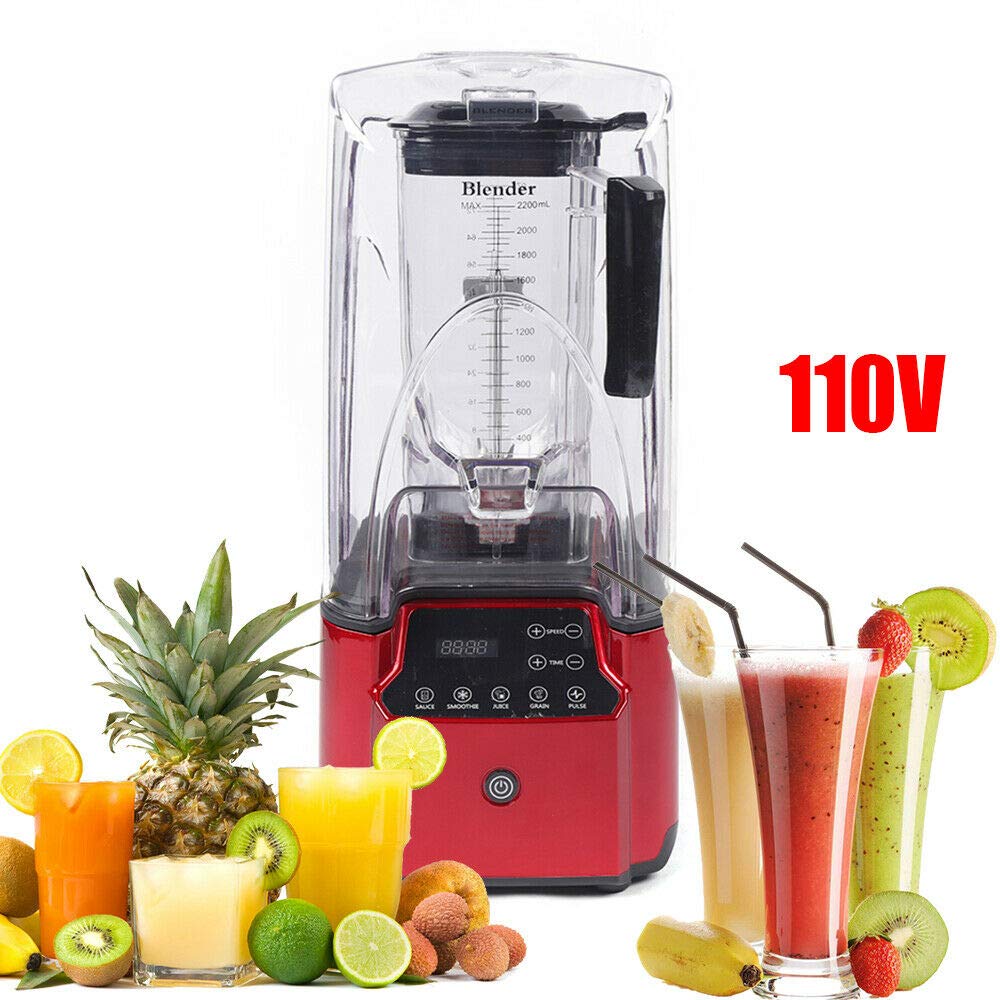 2200W Commercial Electric Blender, 2.2L Fruit Juice Smoothie Maker Soundproof Cover Blender Fruit Food Mixer Countertop Blender With Shield Quiet Sound Enclosure for Puree Ice Crush Smoothies (A)