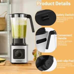 COSTWAY Countertop Blender, Powerful Blender with 68 oz Tritan Jar, Stainless Steel Blades, 5-Level Speed Control & 5 Blending Functions, 1500W Professional Blender for Milkshake & Juice