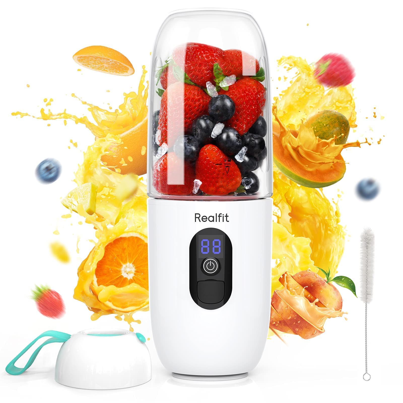 Portable Blender , Personal Blender for Shakes and Smoothies, Realfit 4800mAh USB Handheld Blender Mixer, 【Newest 2022】17 Oz Small Blender Rechargeable with Six Large Blades (white)