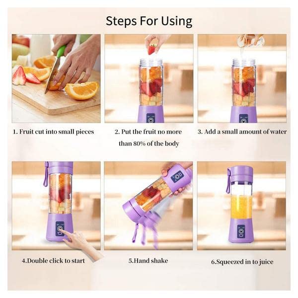 Portable Blender Smoothies Personal Blender Mini Shakes Juicer 380 ml Cup USB Rechargeable (Purple)