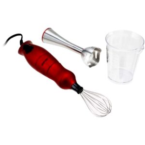 Better Chef Immersion Blender with Whisk Attachment | 2-Speed 200-Watt Motor | Stainless Blending & Whisk Attachment | Rubberized Grip | Measuring Cup (Red)