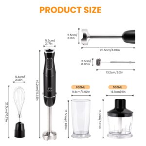 Immersion Blender Handheld,1200W 12-Speed Hand Blender, 5 in 1 Emersion Stick Blender Electric, 600ml Beaker, 500ml Chopper, Egg Whisk, Milk Frother, Black