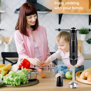 Immersion Blender Handheld,1200W 12-Speed Hand Blender, 5 in 1 Emersion Stick Blender Electric, 600ml Beaker, 500ml Chopper, Egg Whisk, Milk Frother, Black