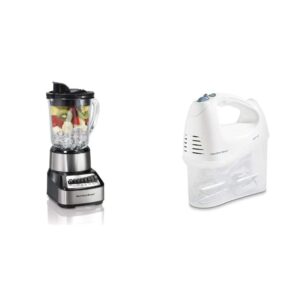 hamilton beach wave crusher blender with 40oz glass jar & beach 6-speed electric hand mixer with snap-on storage case, wire beaters, whisk and bowl rest, 250w, white (62682rz)