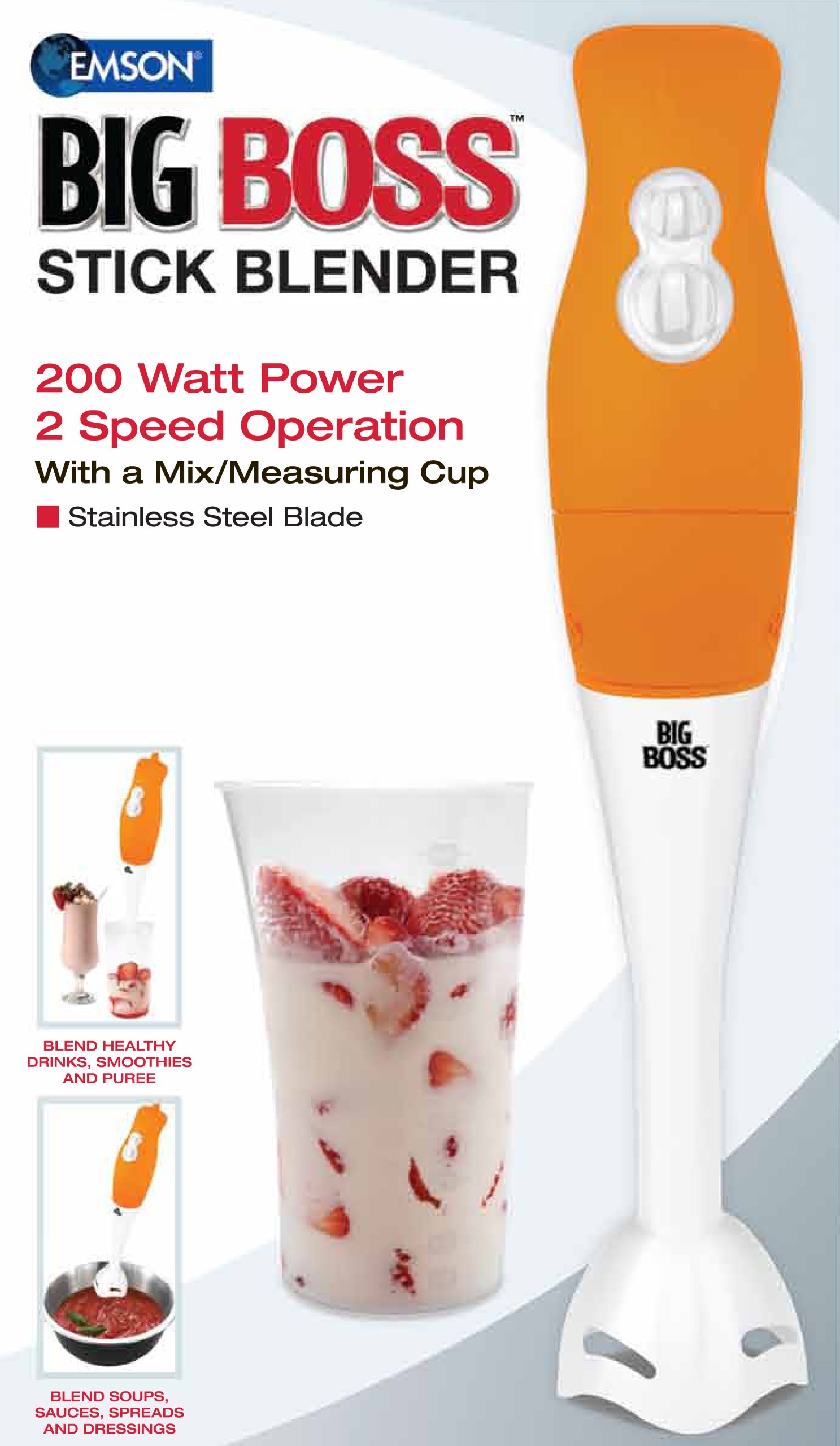 Big Boss 200 Watt Power 2-Speed Operation Immersian Hand-Stick Blender/mixer with a Mix/Measuring Cup