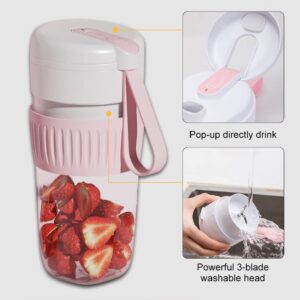 WOOLALA Portable Smoothie Blender with Ice Cube Tray, 380ML Personal Blender Mini Juicer Cup for Commuting Travel Sports, One Blender Bottle for Blending & Drinking