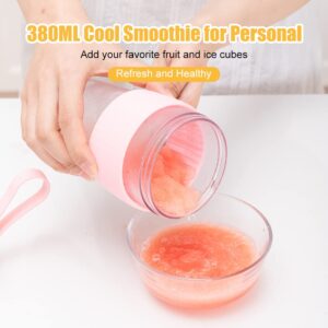 WOOLALA Portable Smoothie Blender with Ice Cube Tray, 380ML Personal Blender Mini Juicer Cup for Commuting Travel Sports, One Blender Bottle for Blending & Drinking