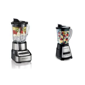 hamilton beach wave crusher blender for shakes and smoothies with 40 oz glass jar and 14 functions, ice sabre blades & 700 watts for consistently smooth results, black + stainless steel (54221)
