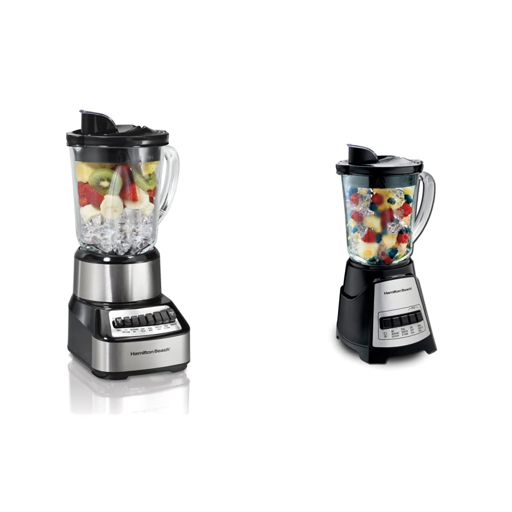 Hamilton Beach Wave Crusher Blender For Shakes and Smoothies With 40 Oz Glass Jar and 14 Functions, Ice Sabre Blades & 700 Watts for Consistently Smooth Results, Black + Stainless Steel (54221)