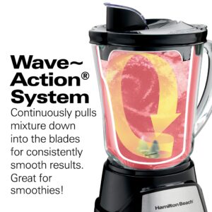 Hamilton Beach Wave Crusher Blender For Shakes and Smoothies With 40 Oz Glass Jar and 14 Functions, Ice Sabre Blades & 700 Watts for Consistently Smooth Results, Black + Stainless Steel (54221)