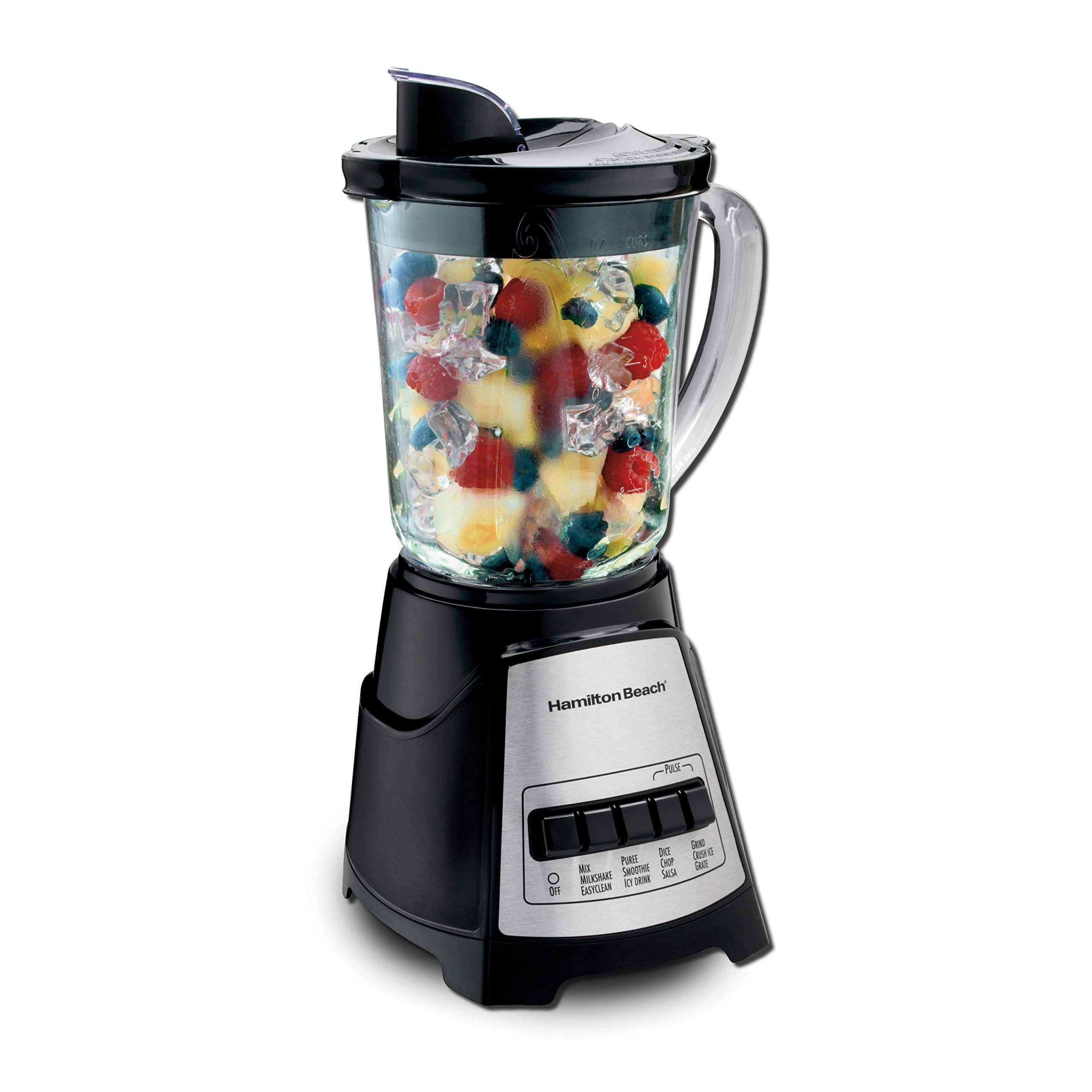 Hamilton Beach Wave Crusher Blender For Shakes and Smoothies With 40 Oz Glass Jar and 14 Functions, Ice Sabre Blades & 700 Watts for Consistently Smooth Results, Black + Stainless Steel (54221)