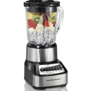 Hamilton Beach Wave Crusher Blender For Shakes and Smoothies With 40 Oz Glass Jar and 14 Functions, Ice Sabre Blades & 700 Watts for Consistently Smooth Results, Black + Stainless Steel (54221)