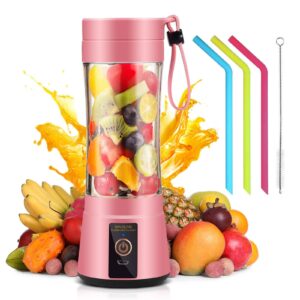jllom mini blender personal portable blender cup for smoothies shakes, portable juicer usb rechargeable for travel, small electric blender on the go with silicone straw & straw cleaning brush (pink)