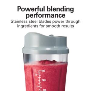 Deahun Hamilton Beach Single Serve Personal Smoothie Blender with 14 oz. Travel Cup and Lid, Grey, Model 51128