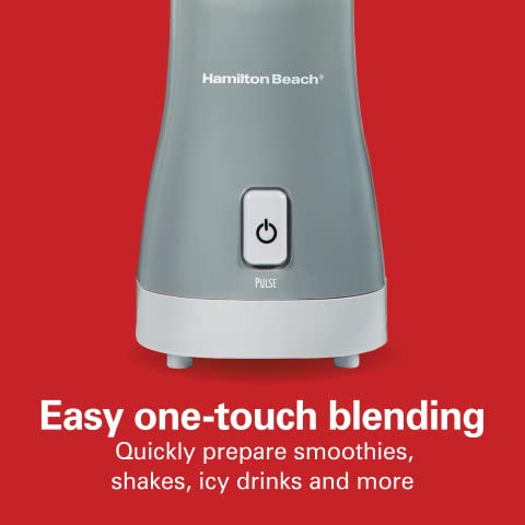 Deahun Hamilton Beach Single Serve Personal Smoothie Blender with 14 oz. Travel Cup and Lid, Grey, Model 51128