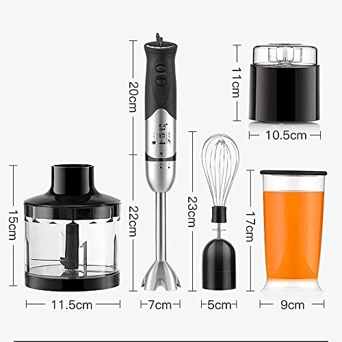 MXJCC Immersion Hand Blender, 5-in-1 8-Speed Stick Blender with Milk Frother, Egg Whisk for Coffee Milk Foam, Baby Food, Smoothies, Sauces and Soups (Color : Silver)