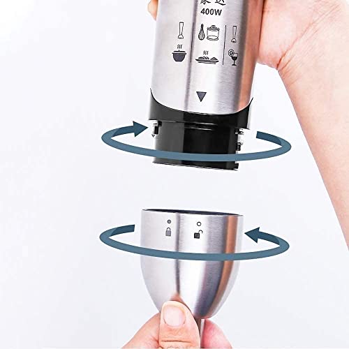 MXJCC Immersion Hand Blender, 5-in-1 8-Speed Stick Blender with Milk Frother, Egg Whisk for Coffee Milk Foam, Baby Food, Smoothies, Sauces and Soups (Color : Silver)