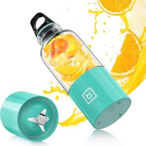 Portable Personal Mini Smoothie Blender: USB rechargeable battery operated bottle blender, Neon blue