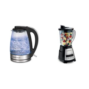hamilton beach 40864 electric tea kettle, 1.7 l, clear glass & 58148a blender to puree - crush ice - and make shakes and smoothies - 40 oz glass jar - 12 functions - black and stainless