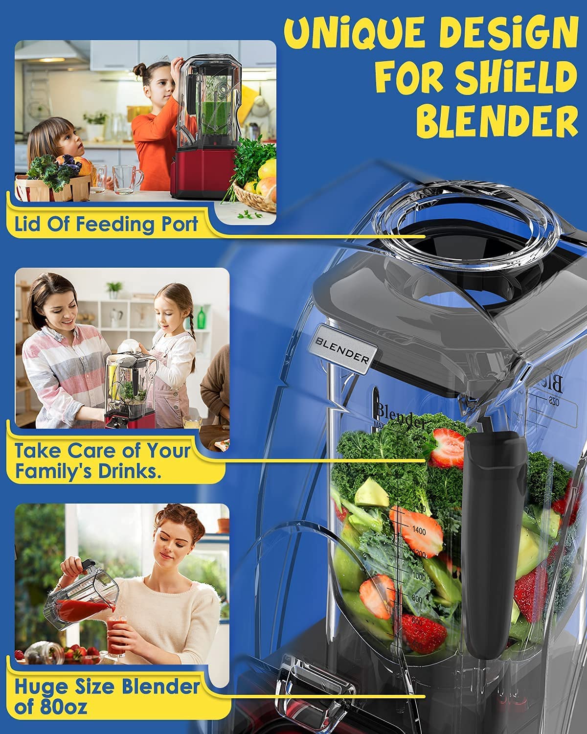 CRANDDI Quiet Shield Blender K90-B bundle with K90-R, 2200W,80 oz Pithcer