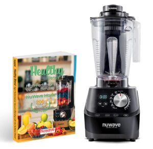 nuwave moxie high-performance digital vacuum blender with bpa-free 64-ounce pitcher, vacuum lid and plunger lid, and 200 recipe book